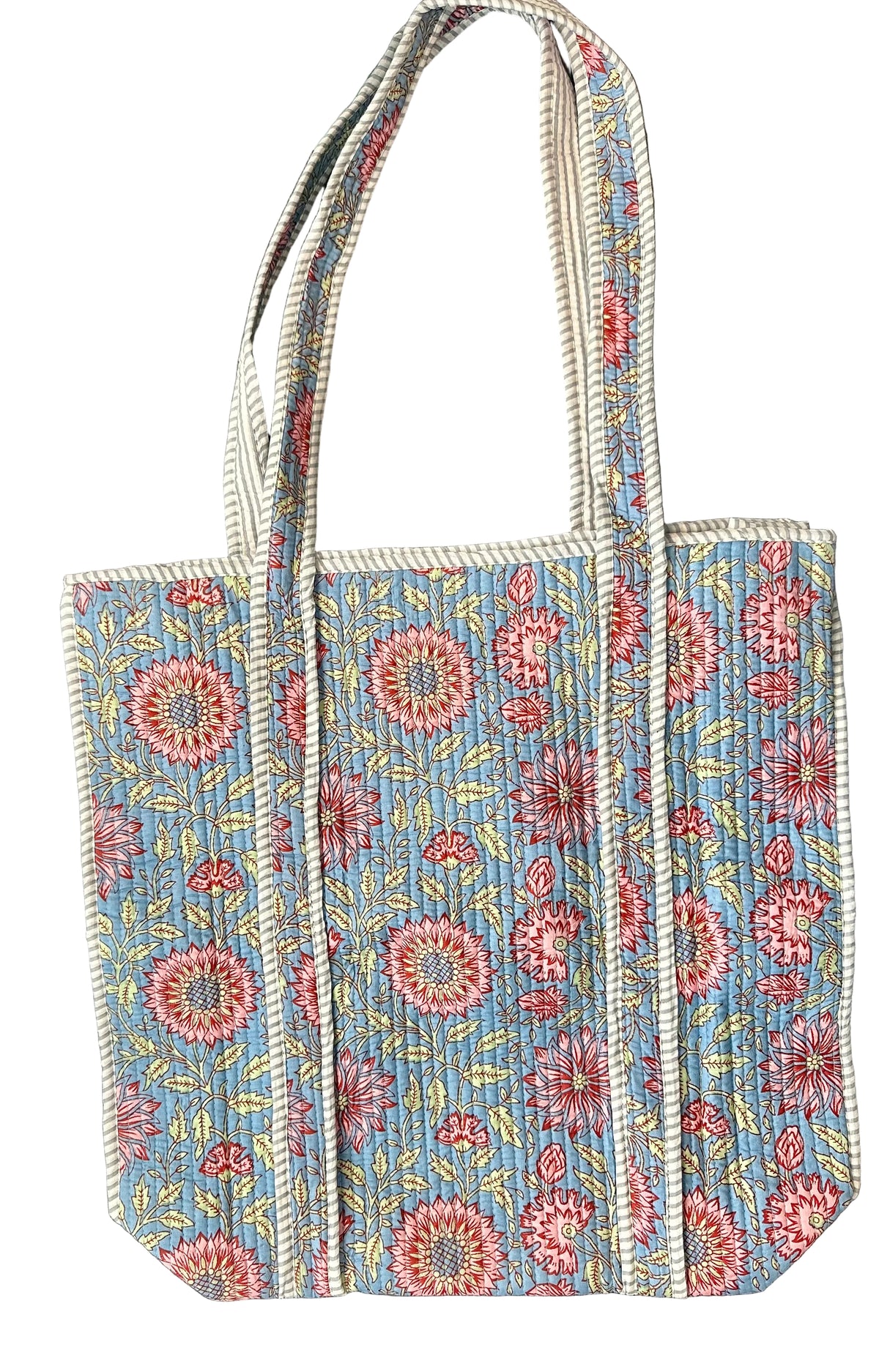 Floral patterned tote bag with a white background