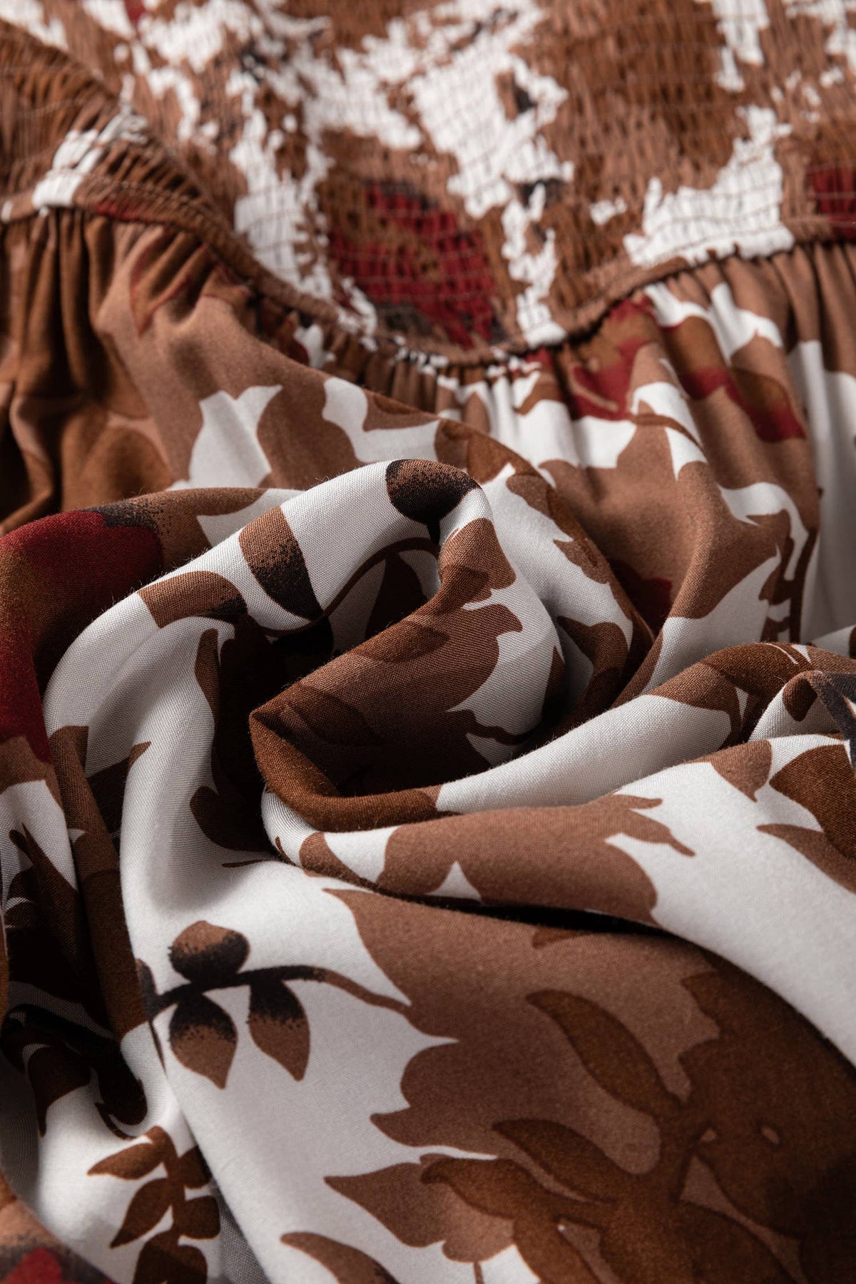 Close-up of brown and white patterned fabric