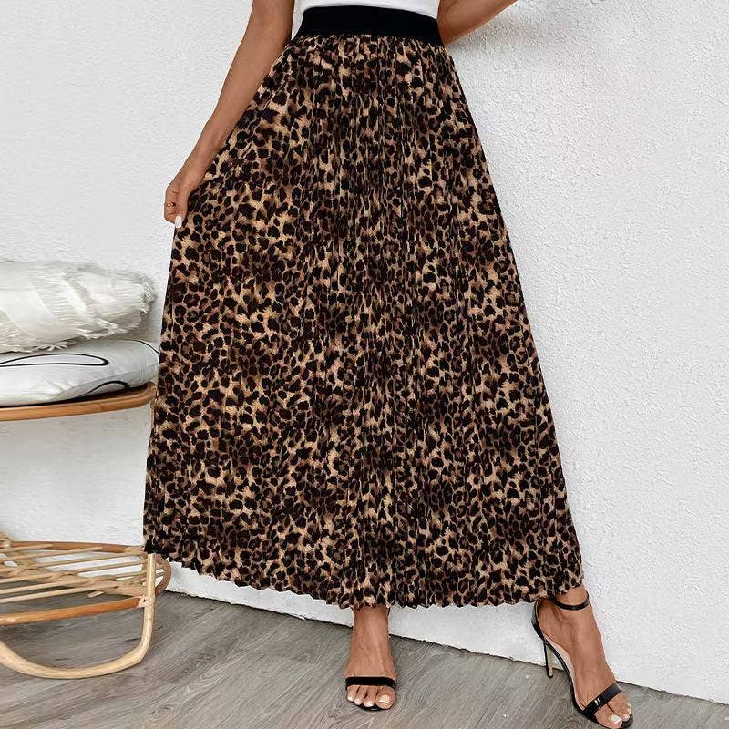 Leopard print skirt worn by a person on a neutral background