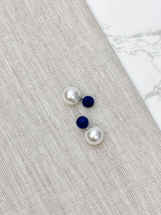 Navy Velvet Pearl Earrings